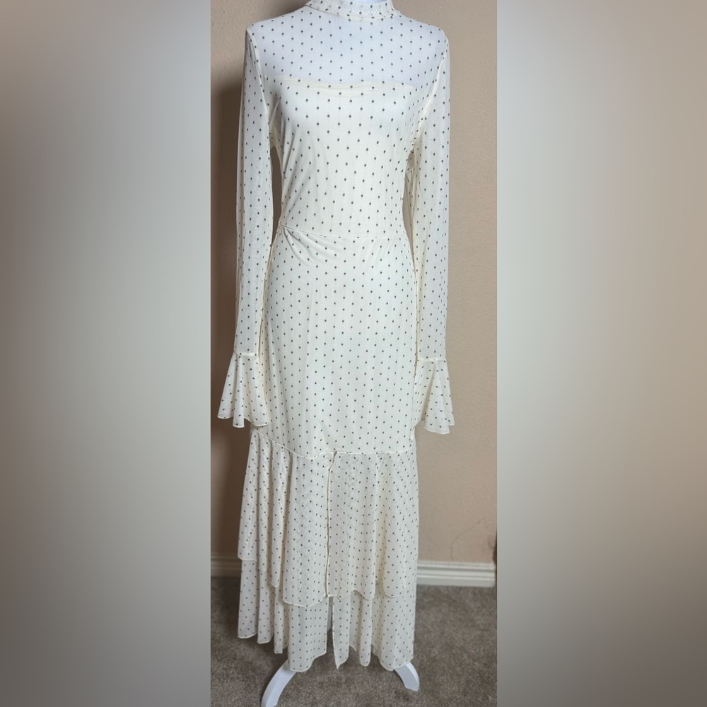 Elegant White Polka Dot Maxi Dress